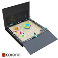 Sandbox Play Area With Toy Vehicles Colorful Blocks And Chalkboard Drawings