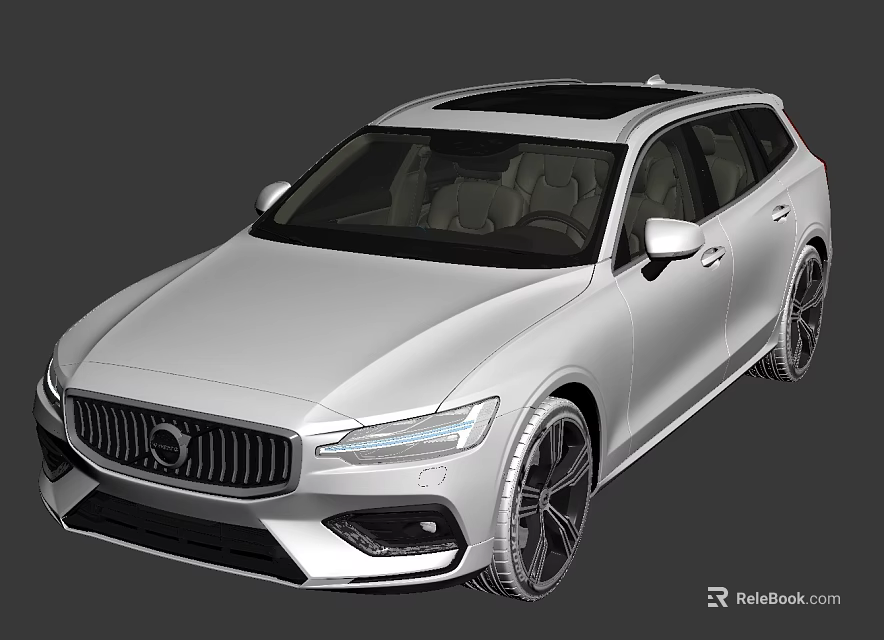 White Volvo Station Wagon Featuring Panoramic Sunroof Black Wheels And Modern Sleek Design 3d model 