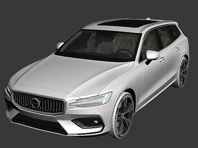 White Volvo Station Wagon Featuring Panoramic Sunroof Black Wheels And Modern Sleek Design 3d model