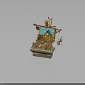Detailed Fairy Tale Cottage Model With Windmill Blue Roof Wooden Structure Chimney And Staircase