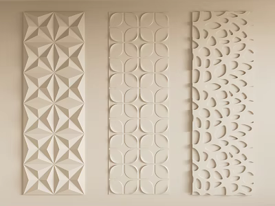 Decorative Light Colored Wall Panels with Geometric Diamond Circular Interlocking and Irregular Hollow Patterns 3d model