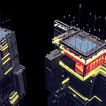 Futuristic Skyscraper Architecture With Neon Lights Illuminated Signs And Modern Design