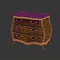 Classical Wooden Chest of Drawers With Gold Accents And Green Marble Top