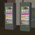Two Different Colors Upright Glass Door Refrigerators Filled with Beverages in Modern Room