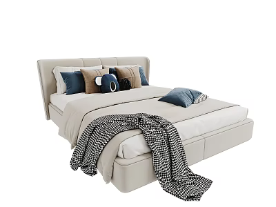 Cozy Kids Bed With Soft Mattress Colorful Pillows And Plush Blanket Design 3d model