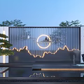 Modern Landscape Wall Design With Illuminated Mountain Patterns And Pine Tree 3d model