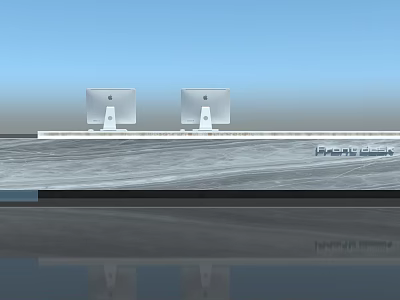 Modern Property Hub Reception Desk with Two Apple iMacs and Sleek Design 3d model
