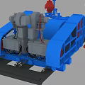 Blue Industrial Equipment With Gray Components Red Elements Pipes And Wheels On Platform 3d model