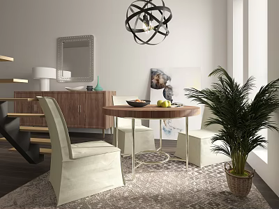 Modern Dining Table and Chair Set American Brand Solid Wood Round Dining Table and Chair 3d model