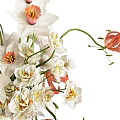 Elegant Decorative Ornament Set With White Orange Flowers And Green Stems In Vase