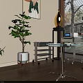 Modern Room Interior With Man Plants Golden Vase Glass Table Trolley And Window