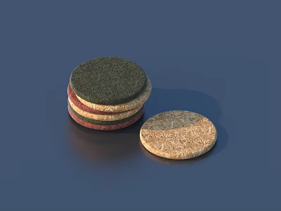 Colorful Stacked Cookies Featuring Green Red Beige Colors With Single Beige Cookie 3d model