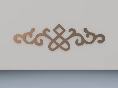 Ornate Decorative Carving with Intricate Curls and Geometric Patterns in Golden Hue 3d model