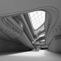Modern Shopping Mall Atrium With Glass Skylight Multi Level Curved Design And Lighting