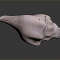 Pinkish Speckled Stone Conch Shell Sculpture With Textured Surface Carved Details And Central Hole