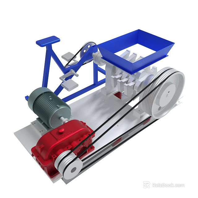 Industrial Mechanical Equipment With Red Engine Blue Frame And Belts 3d model