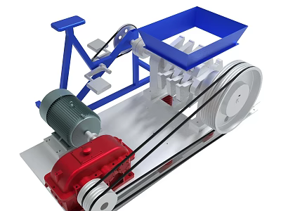 Industrial Mechanical Equipment With Red Engine Blue Frame And Belts 3d model