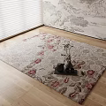 Square Carpet With Beige Background Red Floral Leaf Patterns On Wooden Floor Room Decor