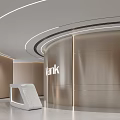 Modern Vank White Reception Desk With Curved Metallic Wall And Interior Design