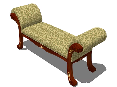 Traditional Style Sofa Bench With Green Floral Pattern Upholstery And Dark Wood Carved Legs 3d model