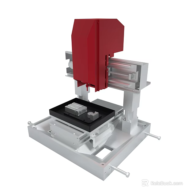Mechanical Equipment Featuring Red Upper Part And Metal Platform For Workpiece Processing 3d model