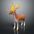 Cute Deer With Yellow Curly Antlers Brown Body White Spots And Blue Eyes