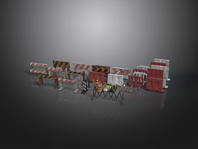 Construction Site Traffic Barriers Warning Signs Cones And Safety Fences With Red Yellow White 3d model