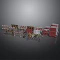 Construction Site Traffic Barriers Warning Signs Cones And Safety Fences With Red Yellow White