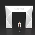 Modern Illuminated Archway Featuring GAME OVER Text And Person Standing Underneath Design