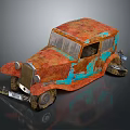 Vintage Rusty Old Car With Orange And Blue Weathered Paint