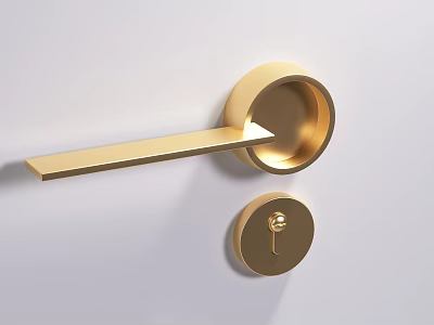 Elegant Golden Door Handle with Modern Sleek Design and Keyhole Lock 3d model