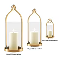 Gold Frame Glass Decorative Ornament Set with White Candles for Home Decor