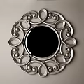 Ornate Round Mirror with Silver Metal Scrollwork Frame and Decorative Balls 3d model