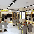 Stylish Clothing Store Interior With Displayed Apparel Clothing Racks And Checkout Counter