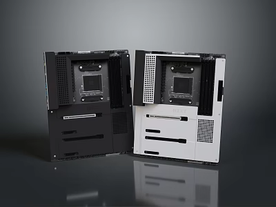 Computer Motherboard Black and White Modern Design with Interface and Cooling Vents 3d model