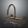 Vintage Copper Faucet With Curved Spout And Cross Handles Design