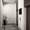 Modern Elevator Hallway With White Wall Panels Gray Marble Floor And Decorative Plant 3d model