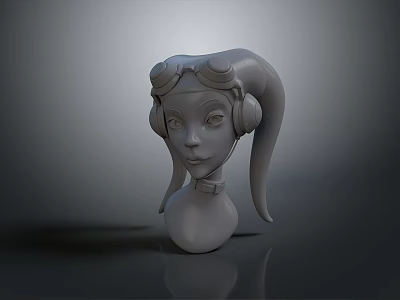 3D Character Head Model With Earphones And Ponytail Design Features 3d model