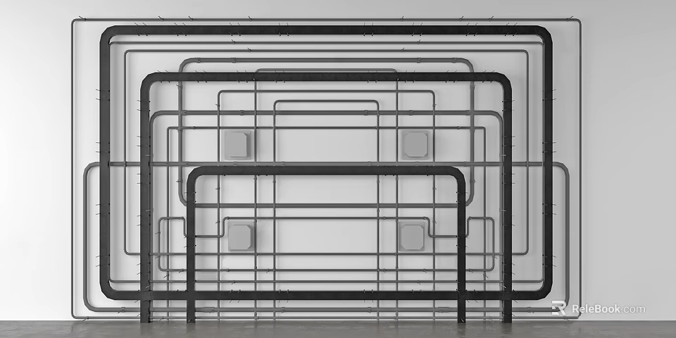 Modern Minimalist Ceiling Design With Black Frame Structure And Regular White Lines 3d model 