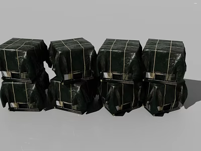 Multiple Green Fabric Wrapped Cube Shaped Industrial Equipment Neatly Stacked Together 3d model