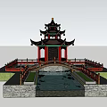 Chinese style pavilion small bridge pavilion 3d model