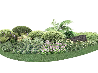 Lush Garden Landscaping Featuring Various Shrubs Ferns Colorful Flowers Green Lawn And Decorative Stone 3d model