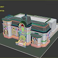 Classical Style 3D Building Model With White Facade Dark Roof Arched Windows And Steps