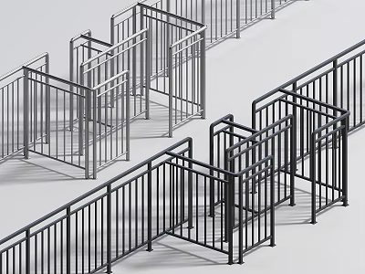 Modern Metal Fence Railings In Black And Silver Design For Architectural Use 3d model