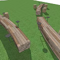 Outdoor Natural Wooden Public Chairs with Log Stumps Placed on Green Grass