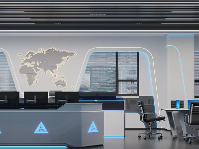 Hi Tech Monitoring Room With World Map And Equipment 3d model