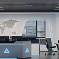 Hi Tech Monitoring Room With World Map And Equipment