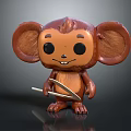 3D Monkey Character Figurine With Big Ears Holding Slingshot Brown Design