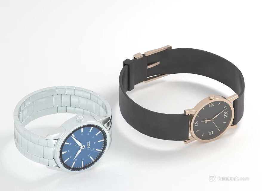 Two Stylish Watches With Different Band And Dial Designs 3d model 