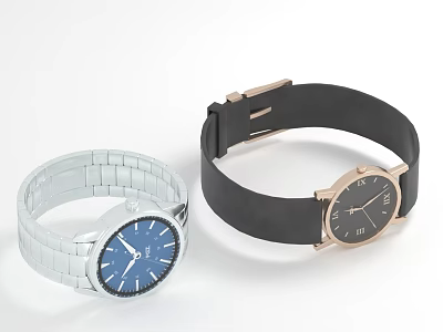Two Stylish Watches With Different Band And Dial Designs 3d model